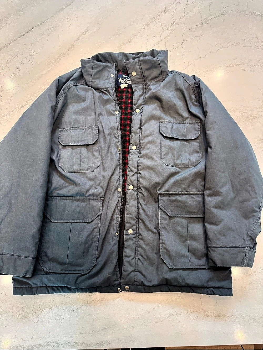 Vintage Woolrich Men’s XL Gray Plaid Lined Insulated Field Jacket